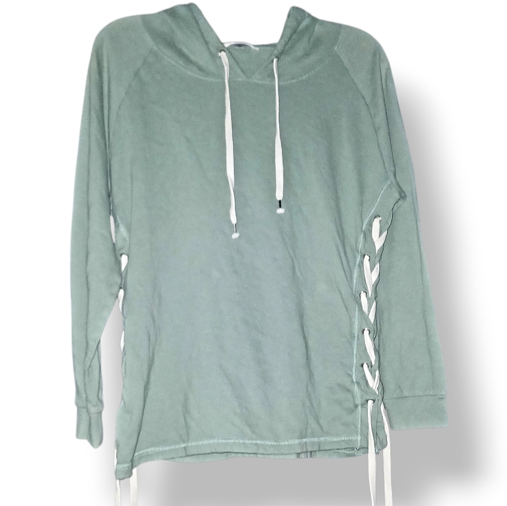 New York Laundry Sage Hoodie with Lace-Up Side Detail Sz Small